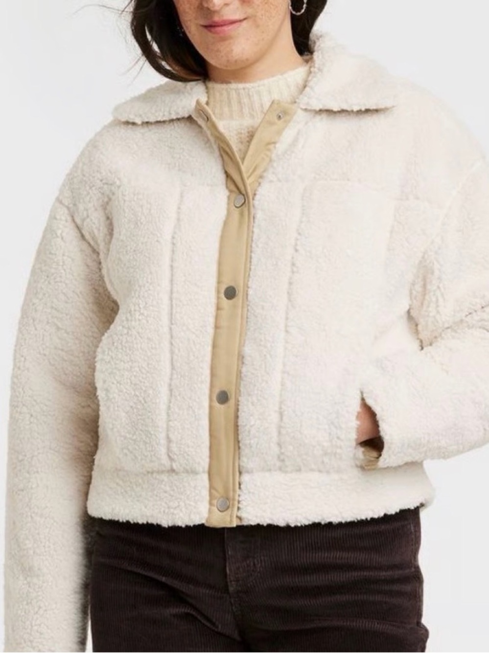 Universal Thread Cream Sherpa Teddy Jacket with Beige Placket